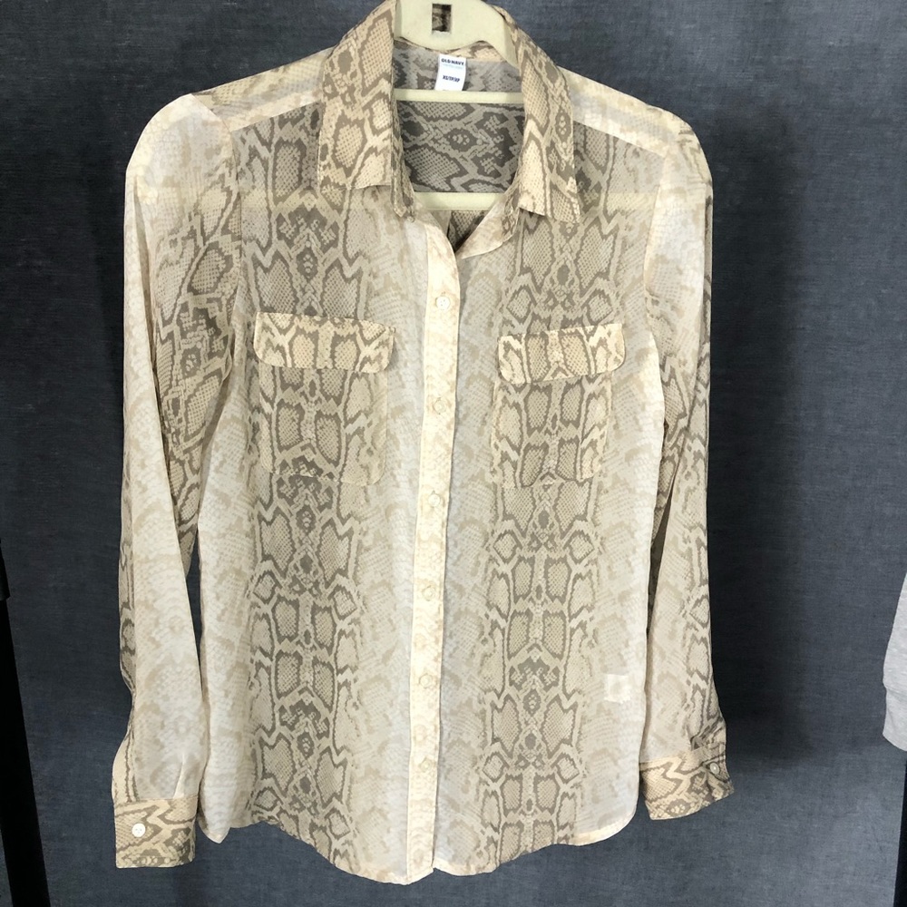 Sheer snake print button up blouse